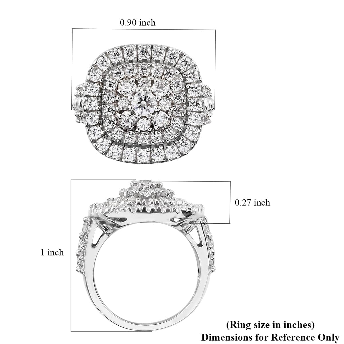 LUSTRO STELLA Made with Finest CZ Cluster Ring in Platinum Over Sterling Silver (Size 6.0) 4.40 ctw image number 5