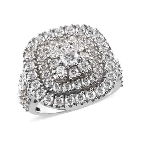 LUSTRO STELLA Made with Finest CZ Cluster Ring in Platinum Over Sterling Silver (Size 8.0) 4.40 ctw image number 0