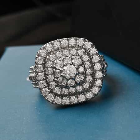 LUSTRO STELLA Made with Finest CZ Cluster Ring in Platinum Over Sterling Silver (Size 8.0) 4.40 ctw image number 1