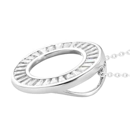 Lustro Stella Made with Finest CZ Circle Pendant Necklace 20 Inches in Platinum Over Sterling Silver 3.30 ctw image number 3