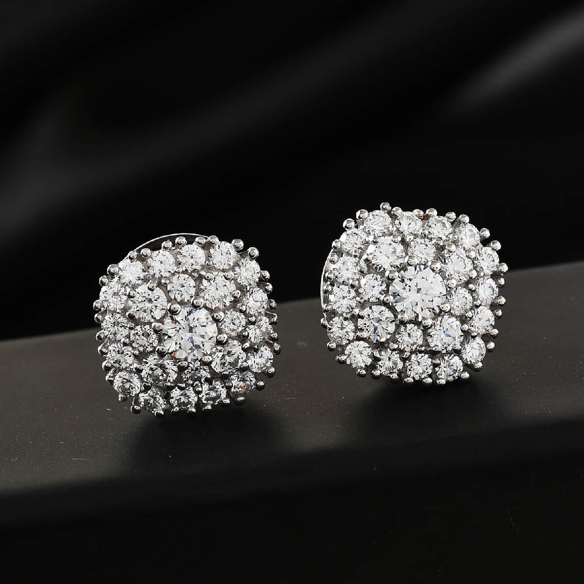 LUSTRO STELLA Made with Finest CZ Stud Earrings in Platinum Over Sterling Silver 4.70 ctw image number 1