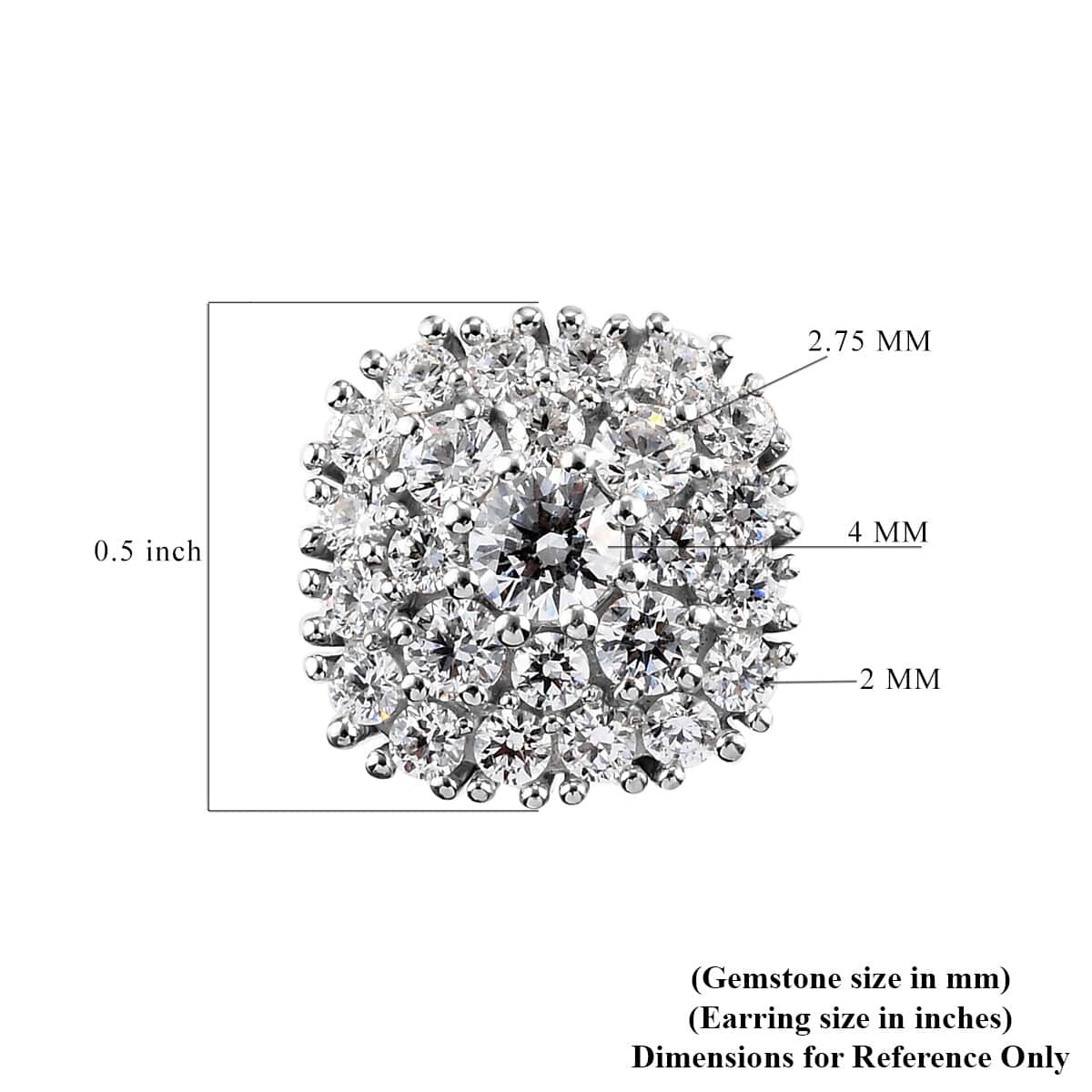 LUSTRO STELLA Made with Finest CZ Stud Earrings in Platinum Over Sterling Silver 4.70 ctw image number 4