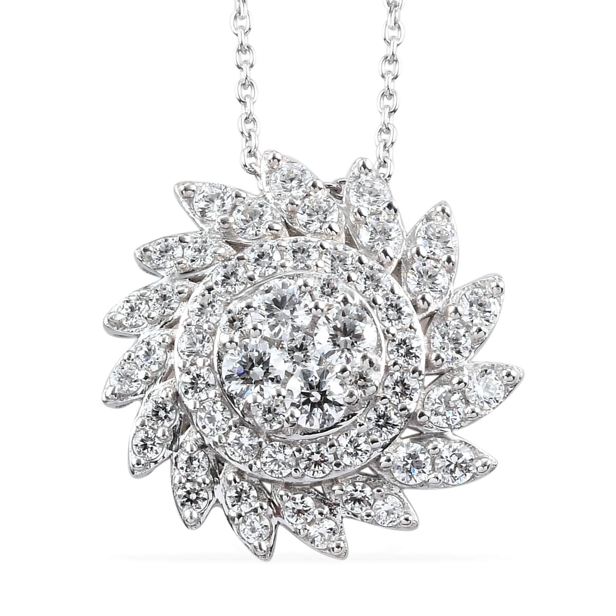 LUSTRO STELLA Made with Finest CZ Floral Pendant Necklace 20 Inches in Platinum Over Sterling Silver 2.80 ctw image number 0