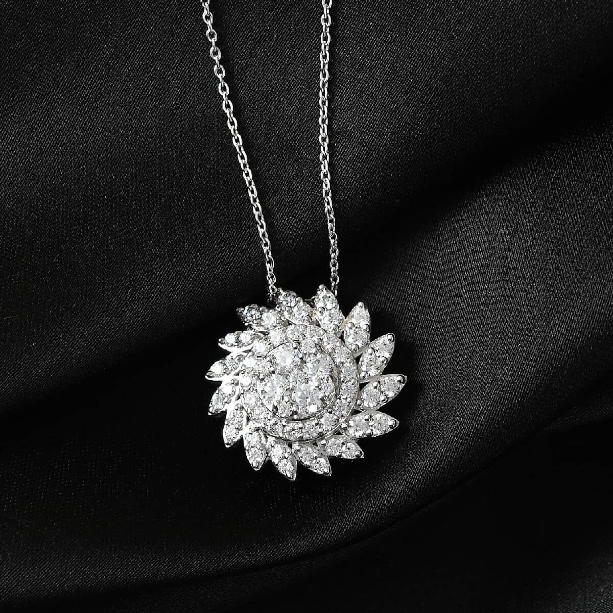 LUSTRO STELLA Made with Finest CZ Floral Pendant Necklace 20 Inches in Platinum Over Sterling Silver 2.80 ctw image number 1