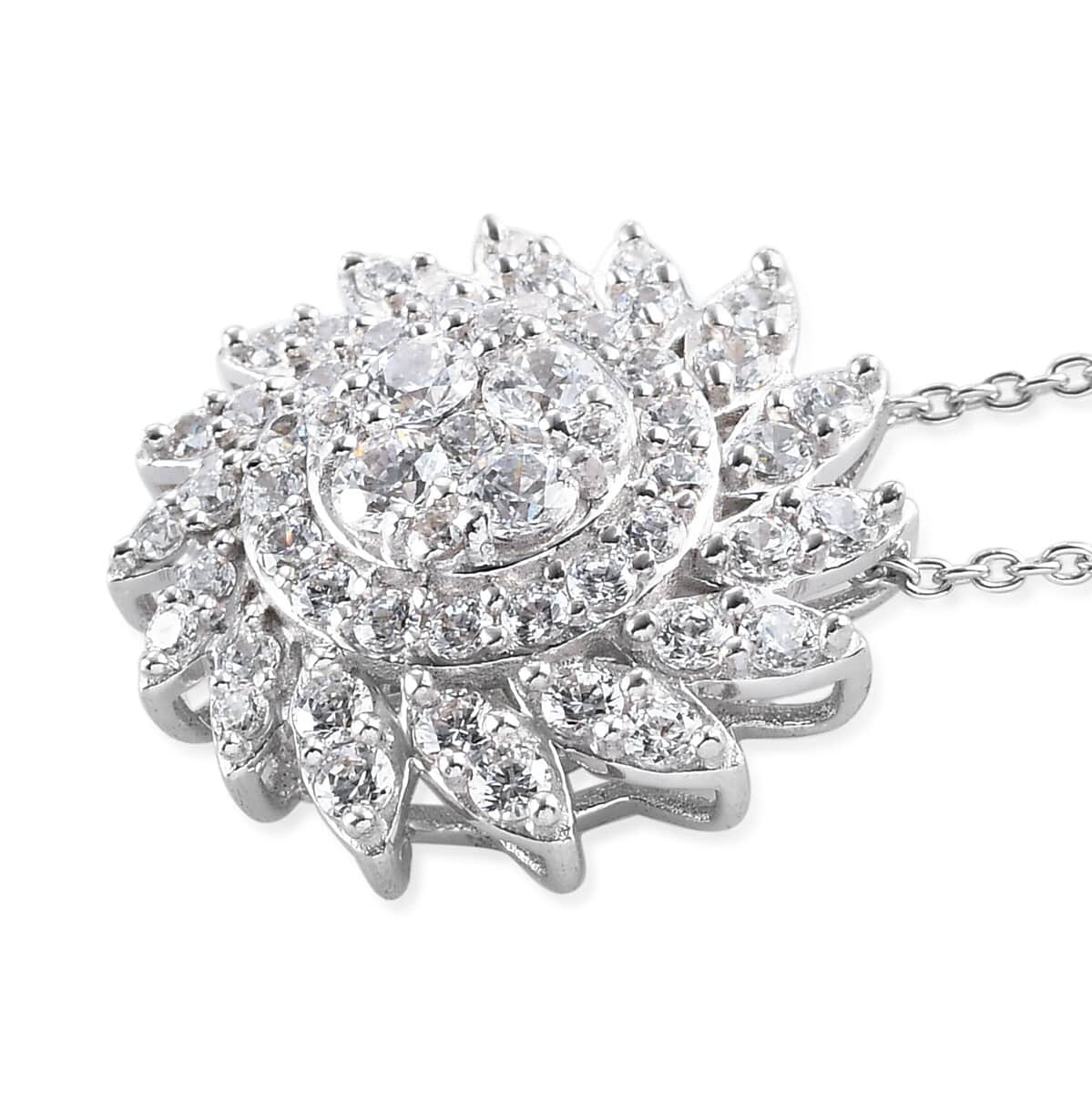 LUSTRO STELLA Made with Finest CZ Floral Pendant Necklace 20 Inches in Platinum Over Sterling Silver 2.80 ctw image number 3