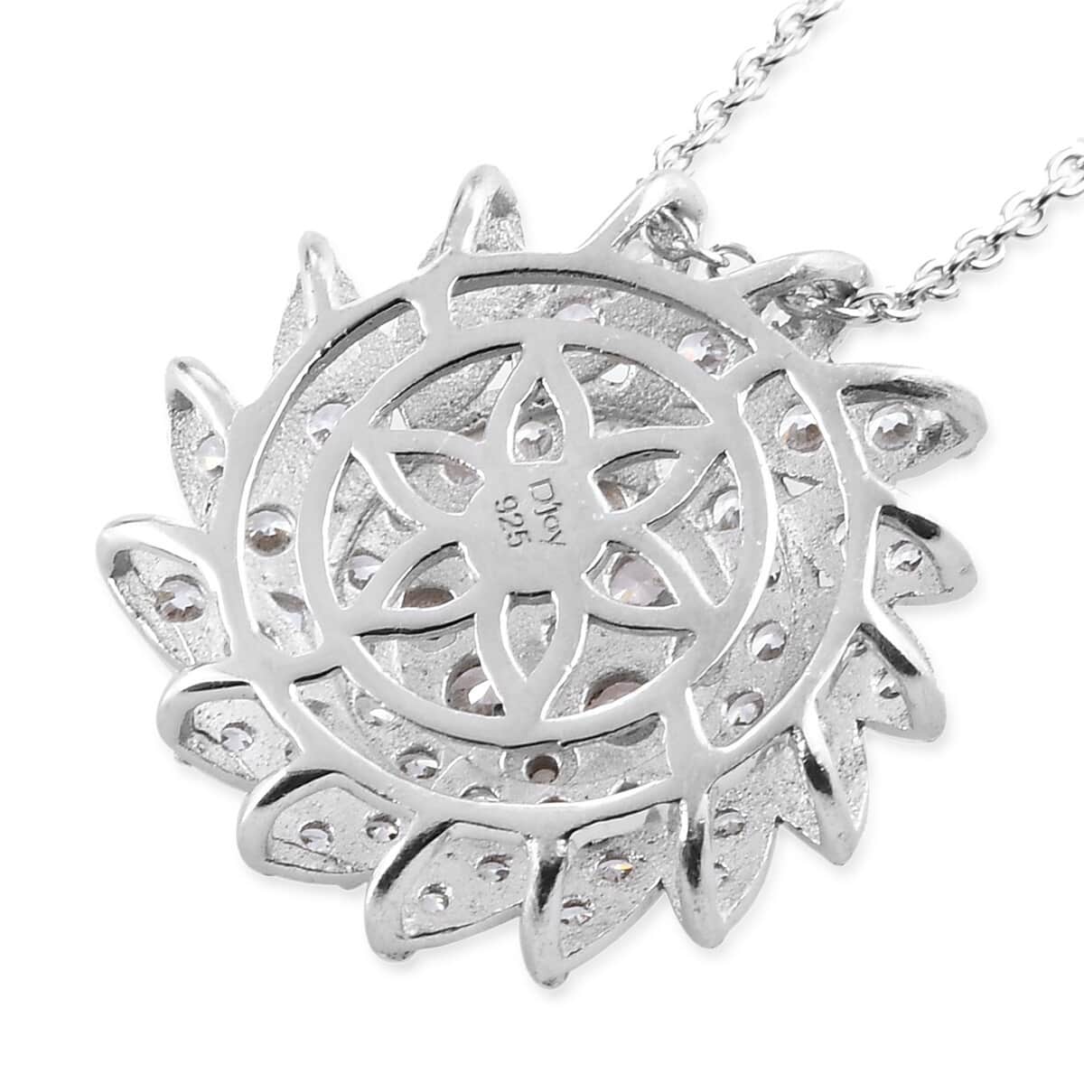 LUSTRO STELLA Made with Finest CZ Floral Pendant Necklace 20 Inches in Platinum Over Sterling Silver 2.80 ctw image number 4