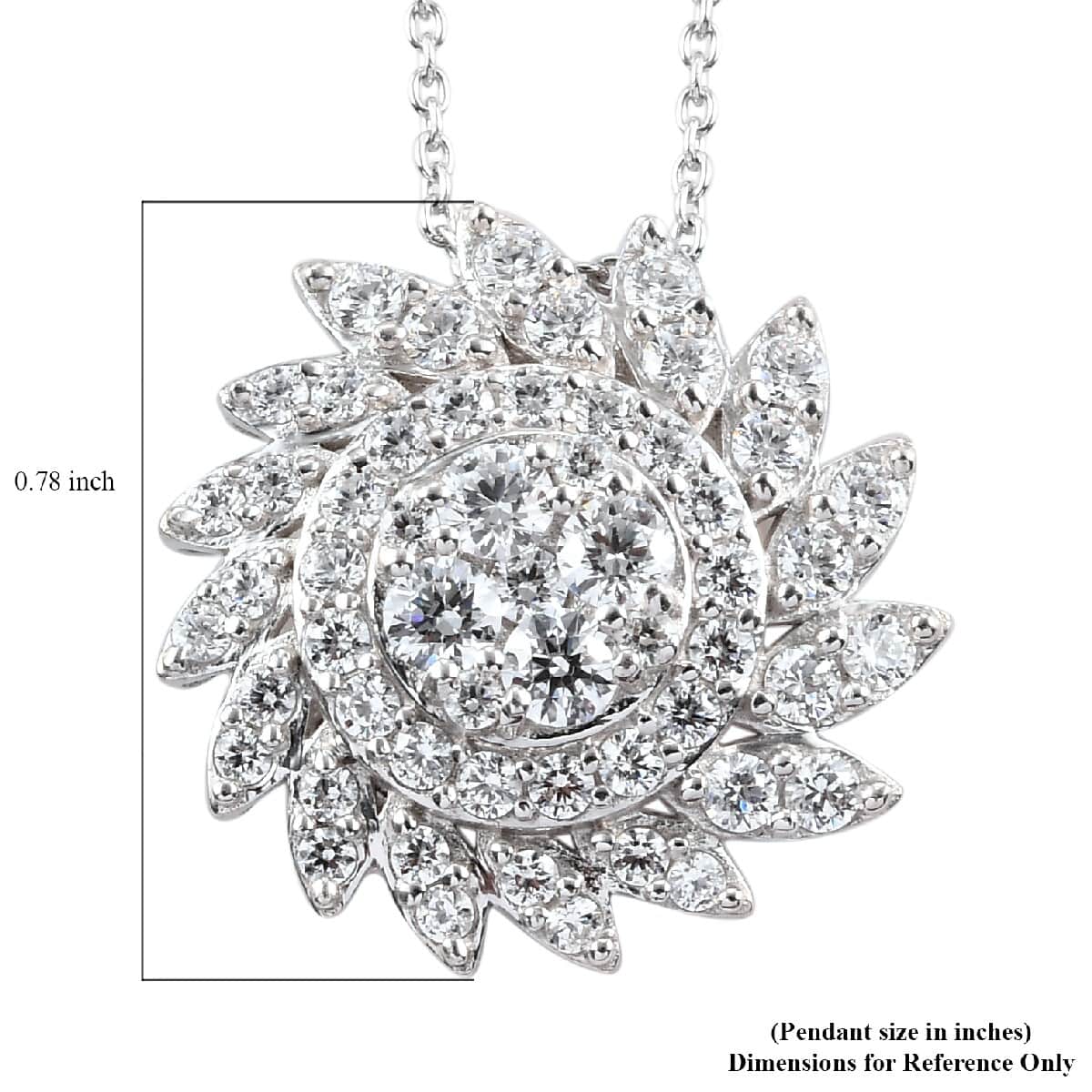 LUSTRO STELLA Made with Finest CZ Floral Pendant Necklace 20 Inches in Platinum Over Sterling Silver 2.80 ctw image number 5