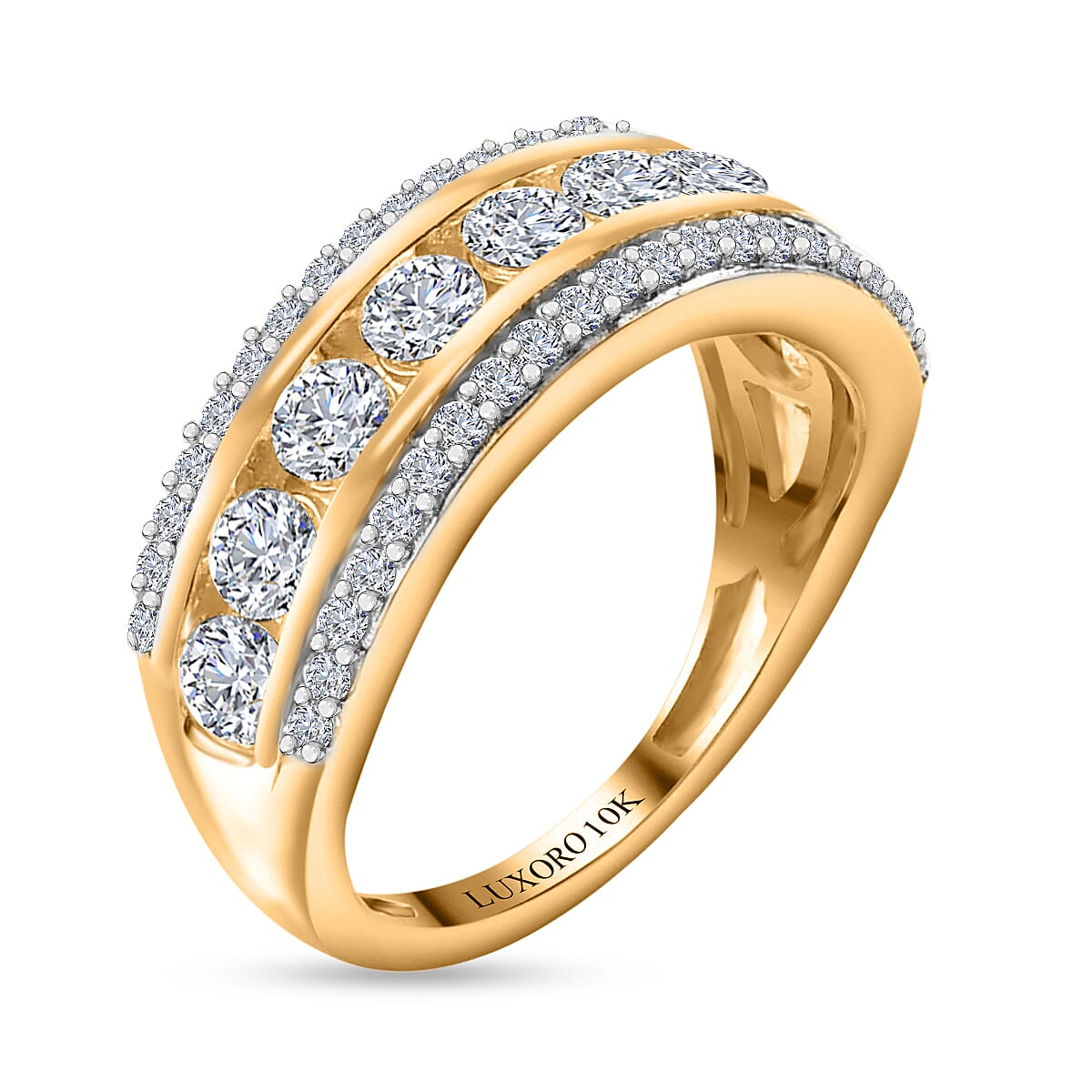 Luxoro Finest CZ Band Ring, 10K Yellow Gold Band Ring, Gold Gifts 2.30 ctw