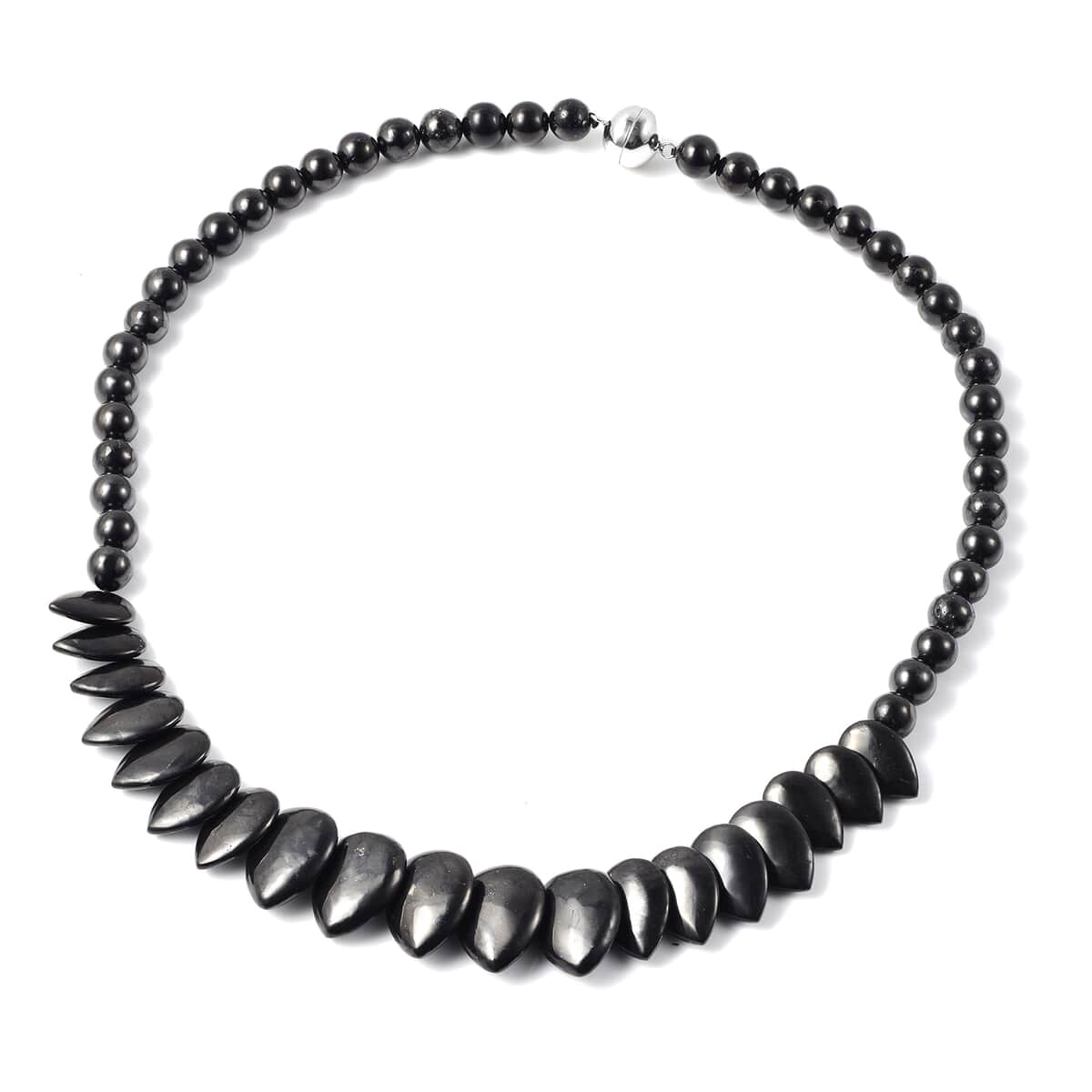 Shungite Beaded Bib Necklace 20 Inches in Rhodium Over Sterling Silver 277.50 ctw image number 0