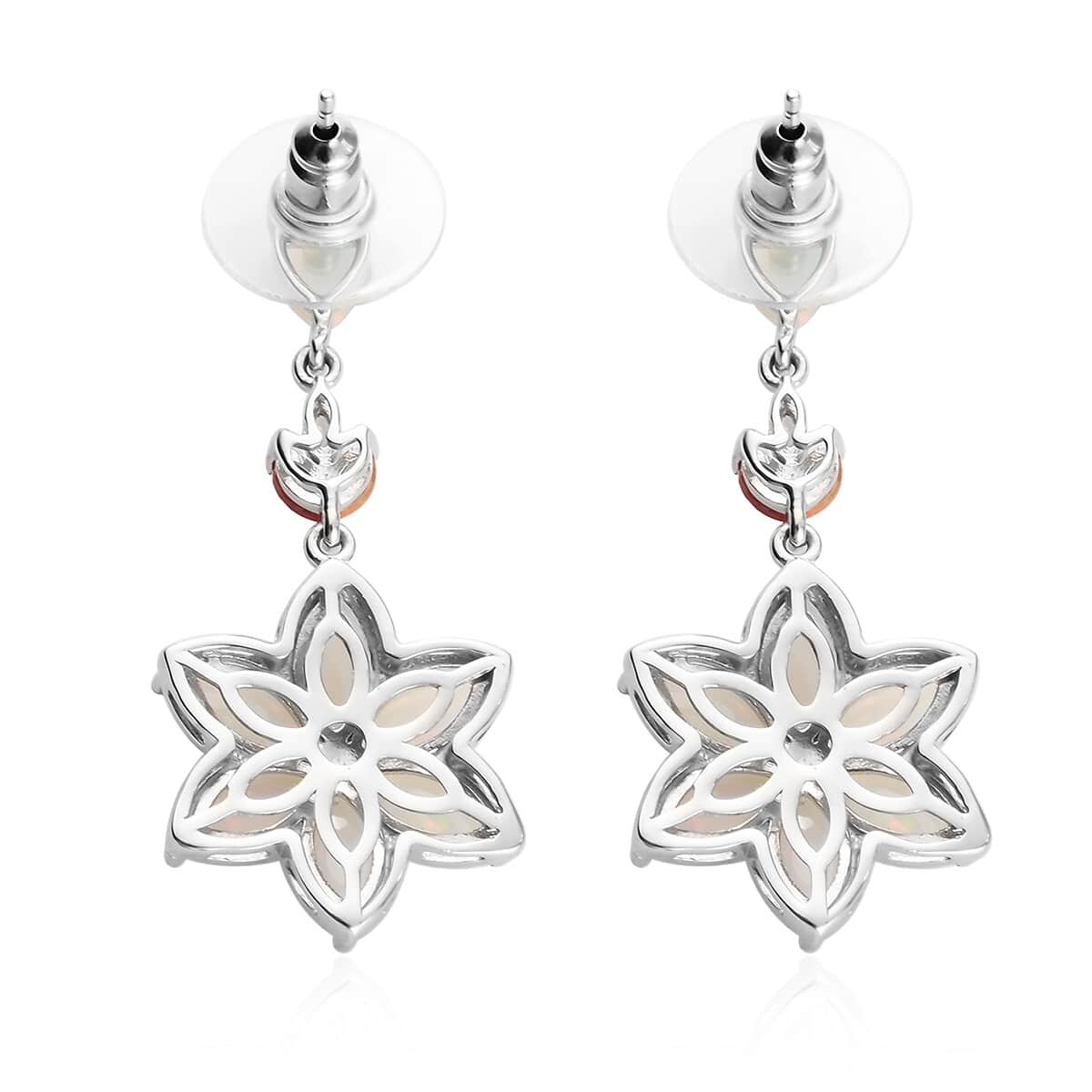 Ethiopian Welo Opal and Multi Sapphire Dangling Floral Earrings in Platinum Over Sterling Silver 6.75 ctw image number 3