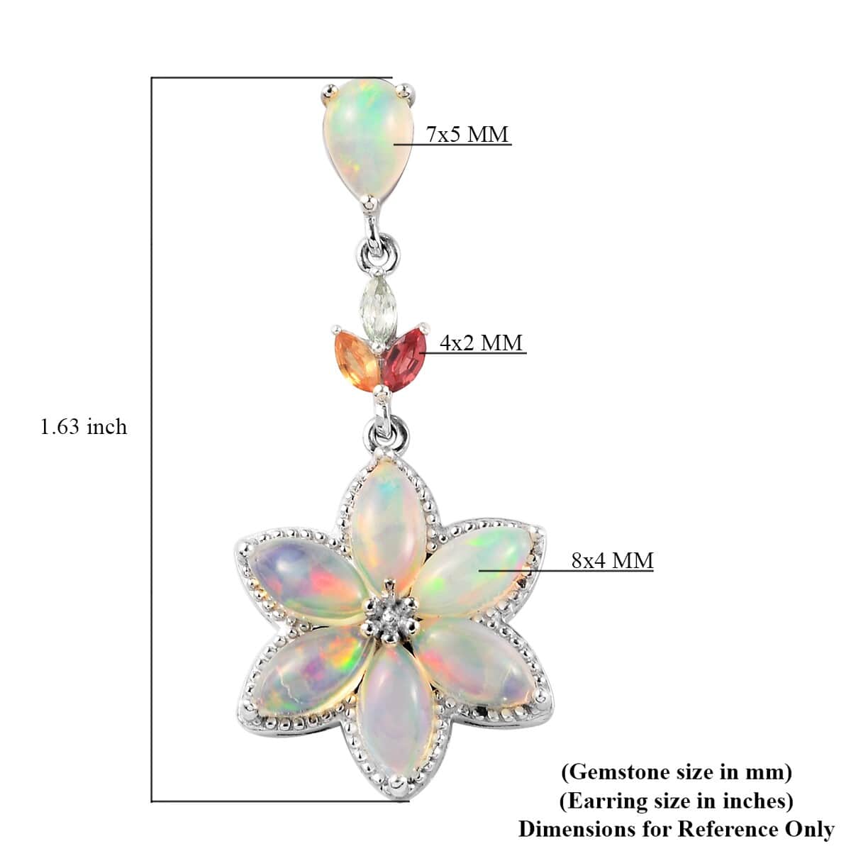 Ethiopian Welo Opal and Multi Sapphire Dangling Floral Earrings in Platinum Over Sterling Silver 6.75 ctw image number 4