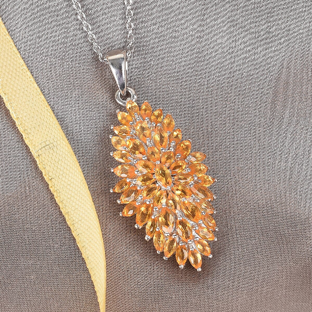 Mexican Fire Opal Floral Cocktail Pendant Necklace 20 Inches in Platinum Over Sterling Silver 7 Grams 2.80 ctw image number 1
