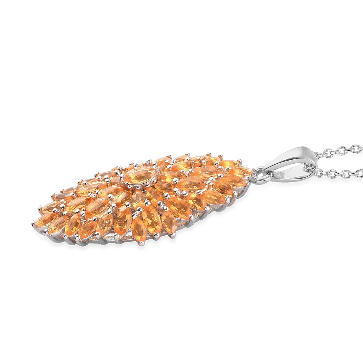 Mexican Fire Opal Floral Cocktail Pendant Necklace 20 Inches in Platinum Over Sterling Silver 7 Grams 2.80 ctw image number 3