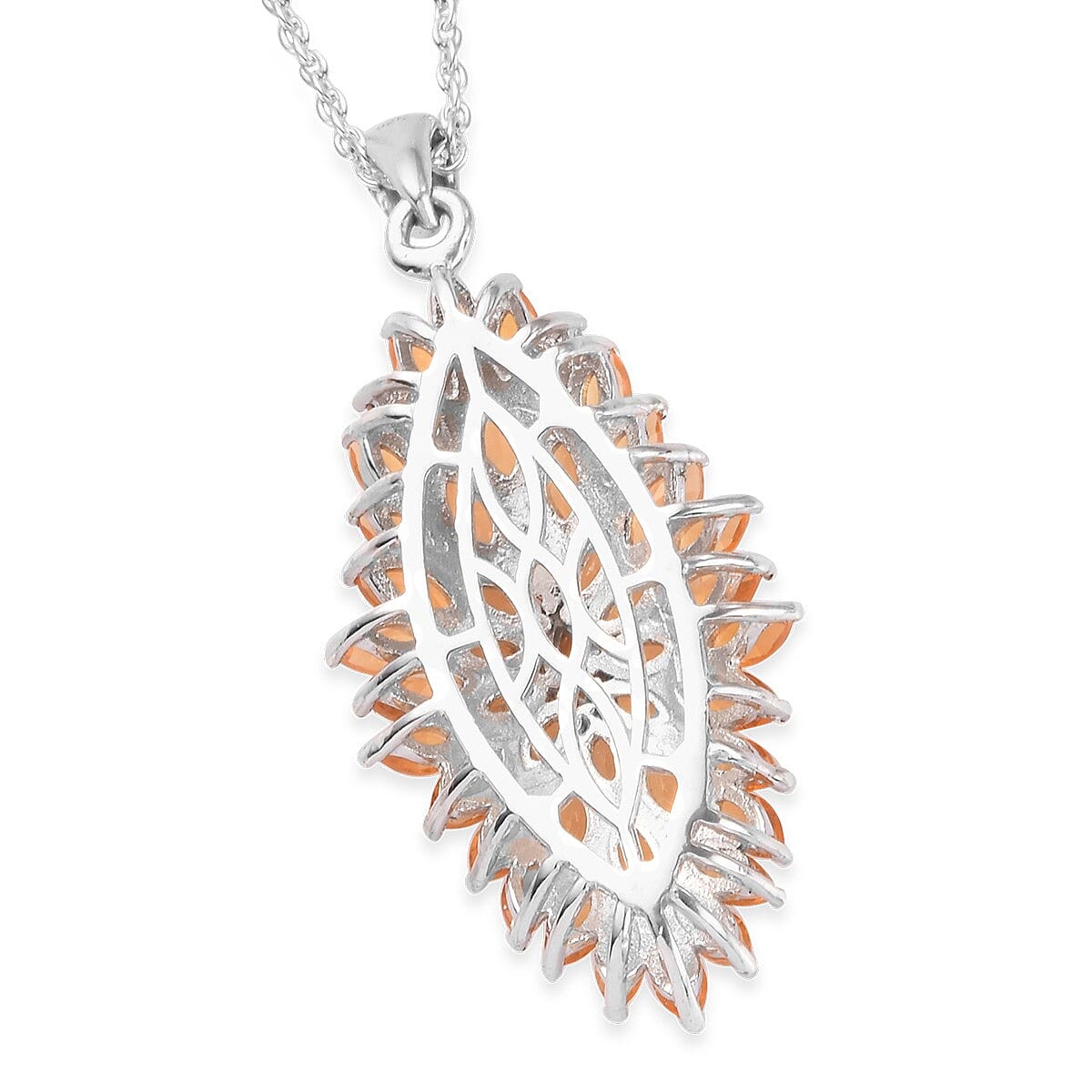 Mexican Fire Opal Floral Cocktail Pendant Necklace 20 Inches in Platinum Over Sterling Silver 7 Grams 2.80 ctw image number 4