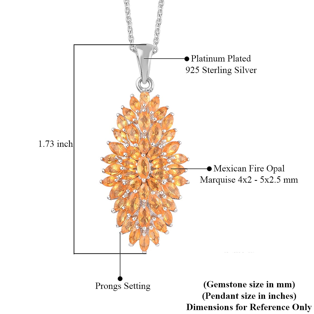 Mexican Fire Opal Floral Cocktail Pendant Necklace 20 Inches in Platinum Over Sterling Silver 7 Grams 2.80 ctw image number 5