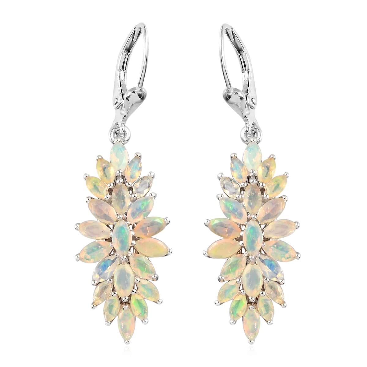 Ethiopian Welo Opal Floral Cocktail Lever Back Earrings in Platinum Over Sterling Silver 2.90 ctw image number 0