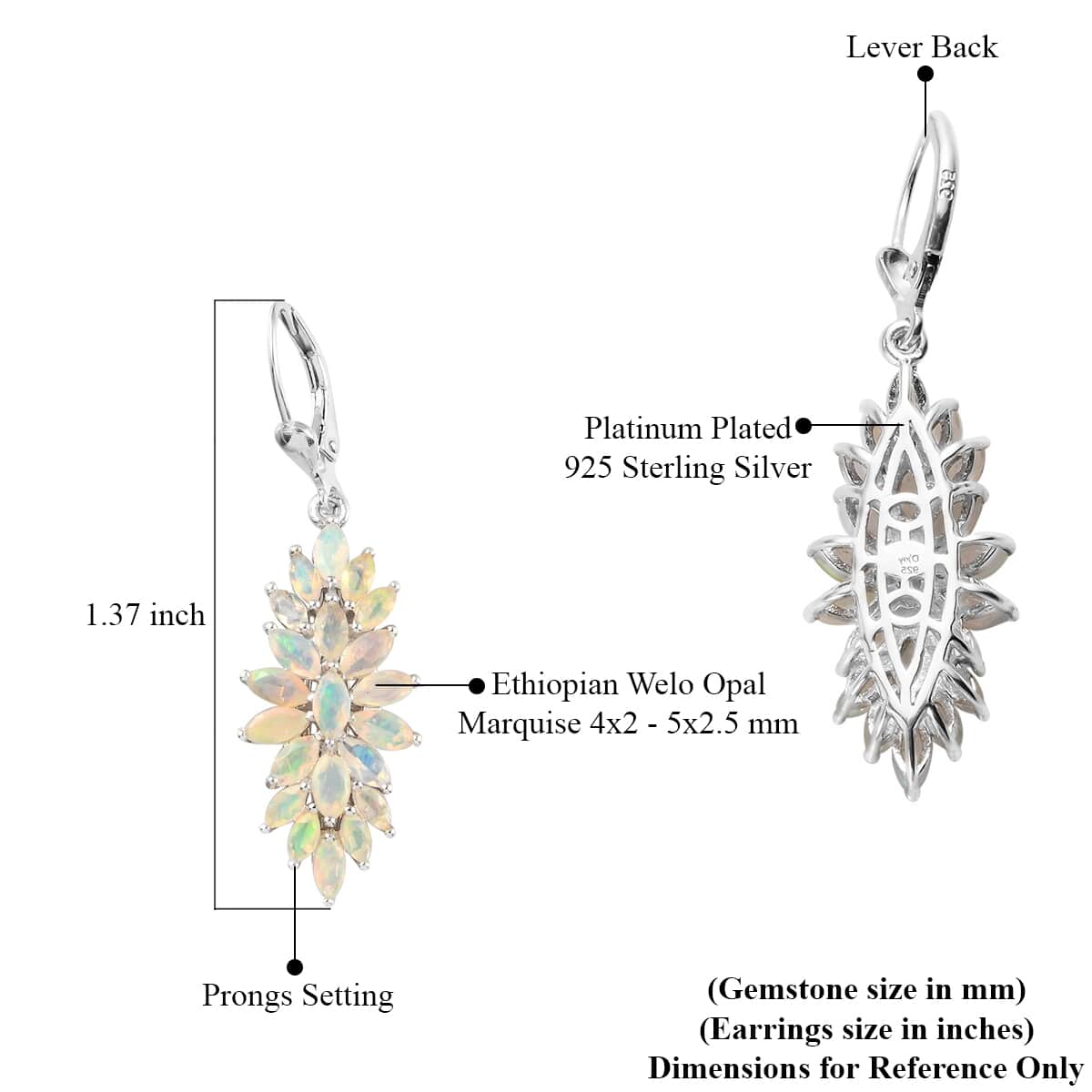 Ethiopian Welo Opal Floral Cocktail Lever Back Earrings in Platinum Over Sterling Silver 2.90 ctw image number 4