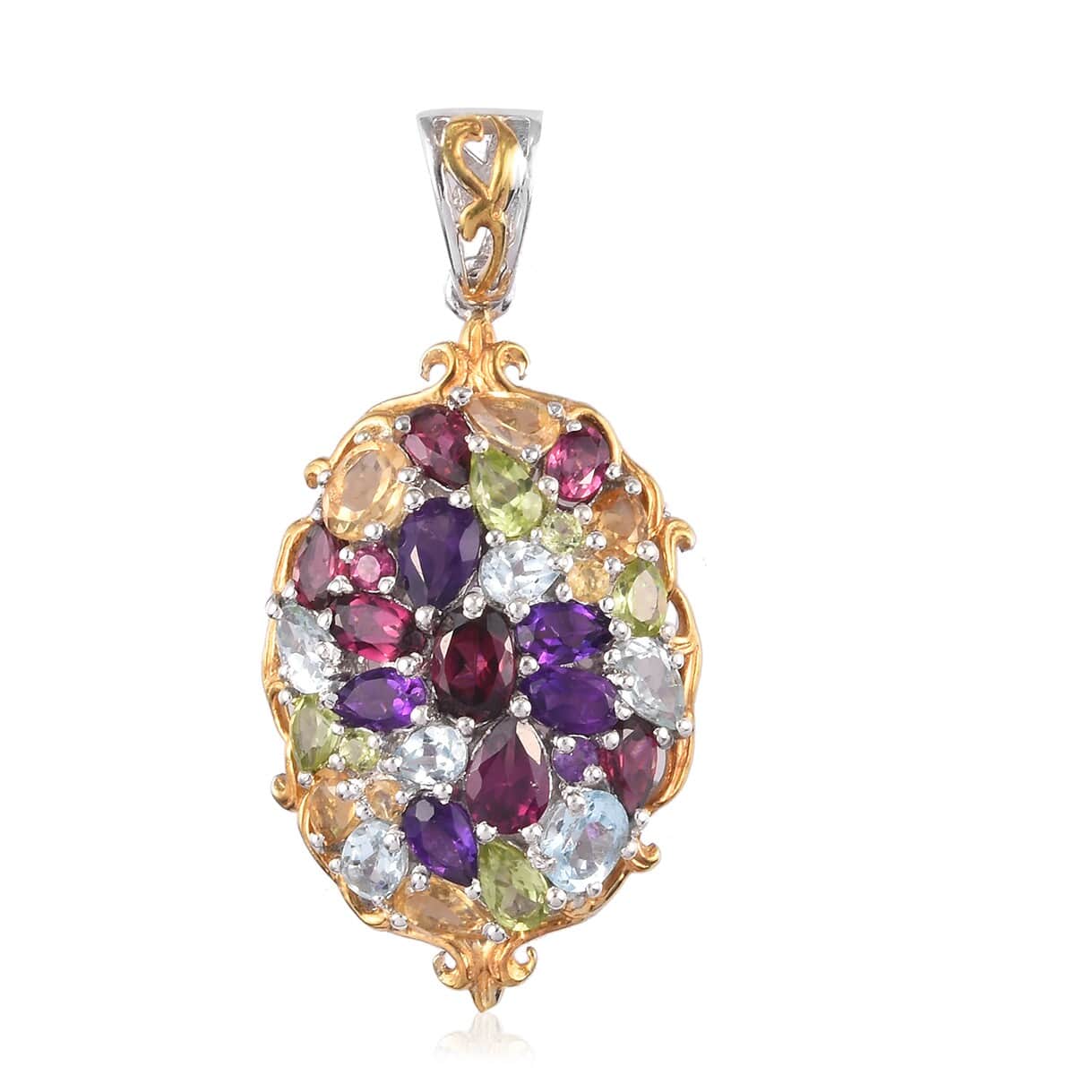 Multi Gemstone Pendant in 14K Yellow Gold and Platinum Over Sterling Silver 5.45 ctw image number 0