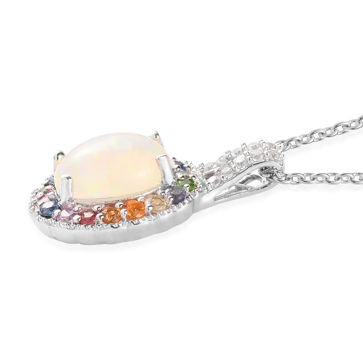 Ethiopian Welo Opal and Multi Gemstone Halo Pendant Necklace 20 Inches in Platinum Over Sterling Silver 3.15 ctw image number 3