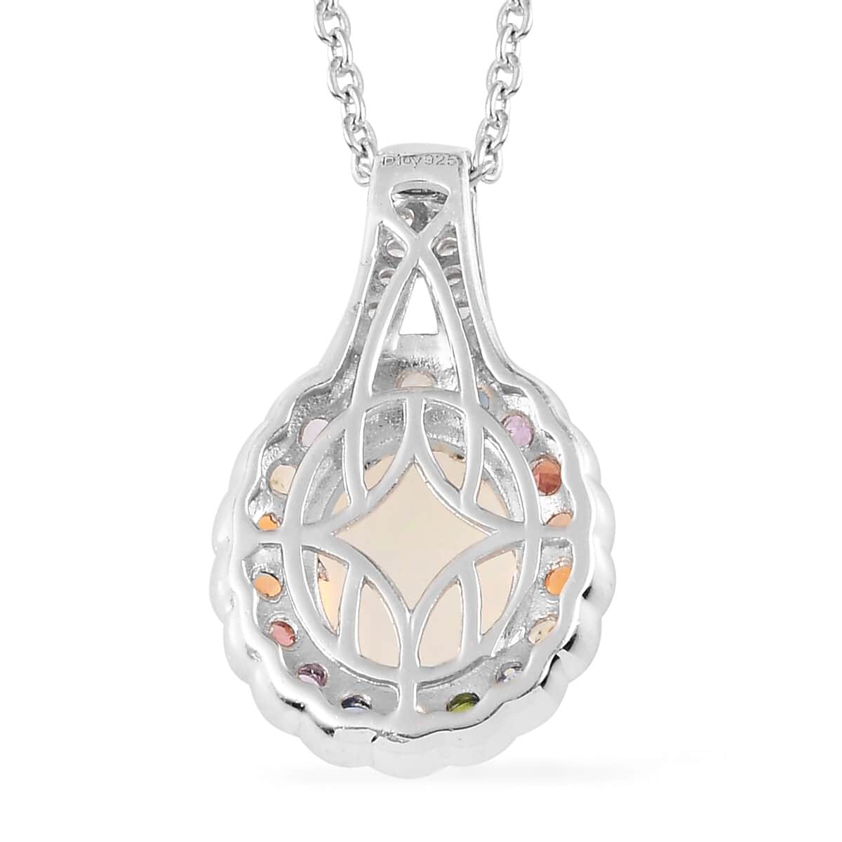 Ethiopian Welo Opal and Multi Gemstone Halo Pendant Necklace 20 Inches in Platinum Over Sterling Silver 3.15 ctw image number 4