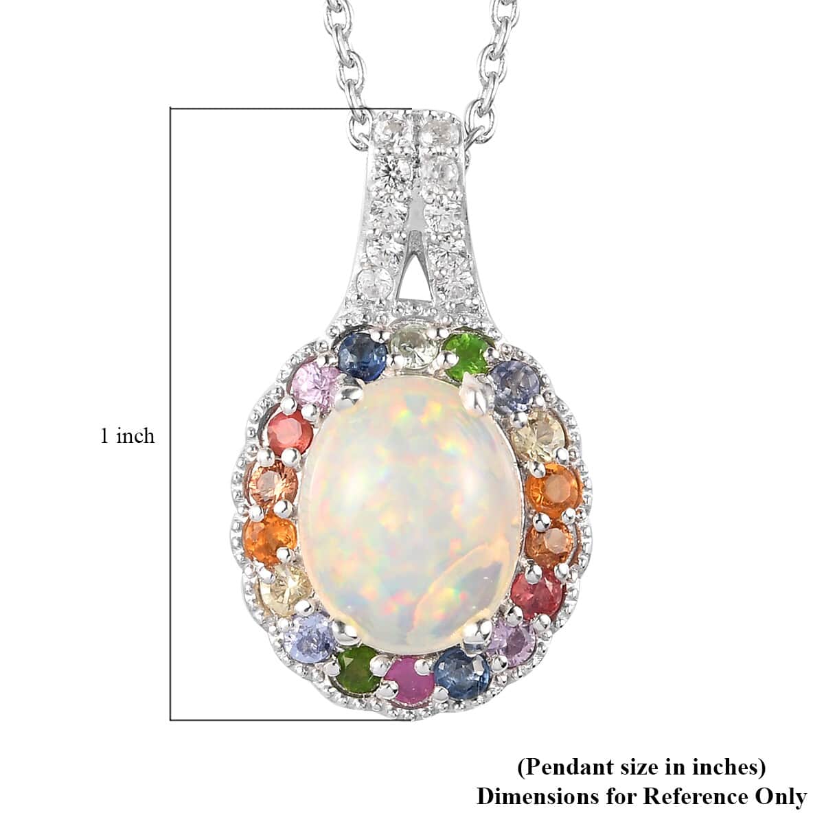 Ethiopian Welo Opal and Multi Gemstone Halo Pendant Necklace 20 Inches in Platinum Over Sterling Silver 3.15 ctw image number 5