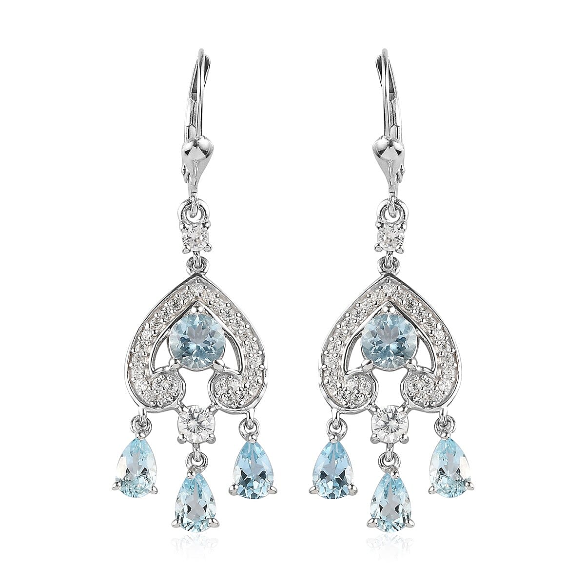 Mangoro Aquamarine and Zircon Dangle Earrings in Platinum Over Sterling Silver 5.00 ctw