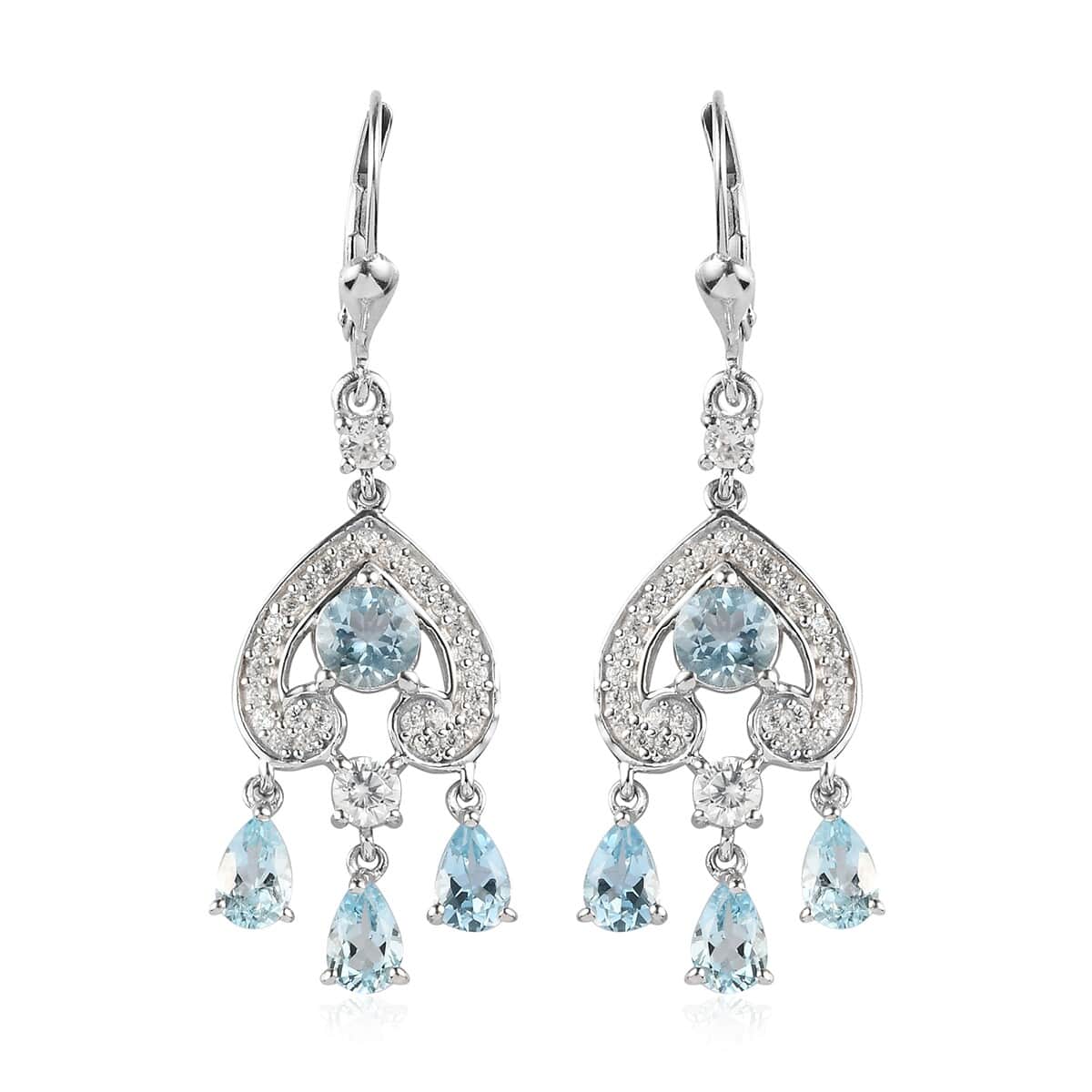 Mangoro Aquamarine and Zircon Dangle Earrings in Platinum Over Sterling Silver 5.00 ctw image number 0