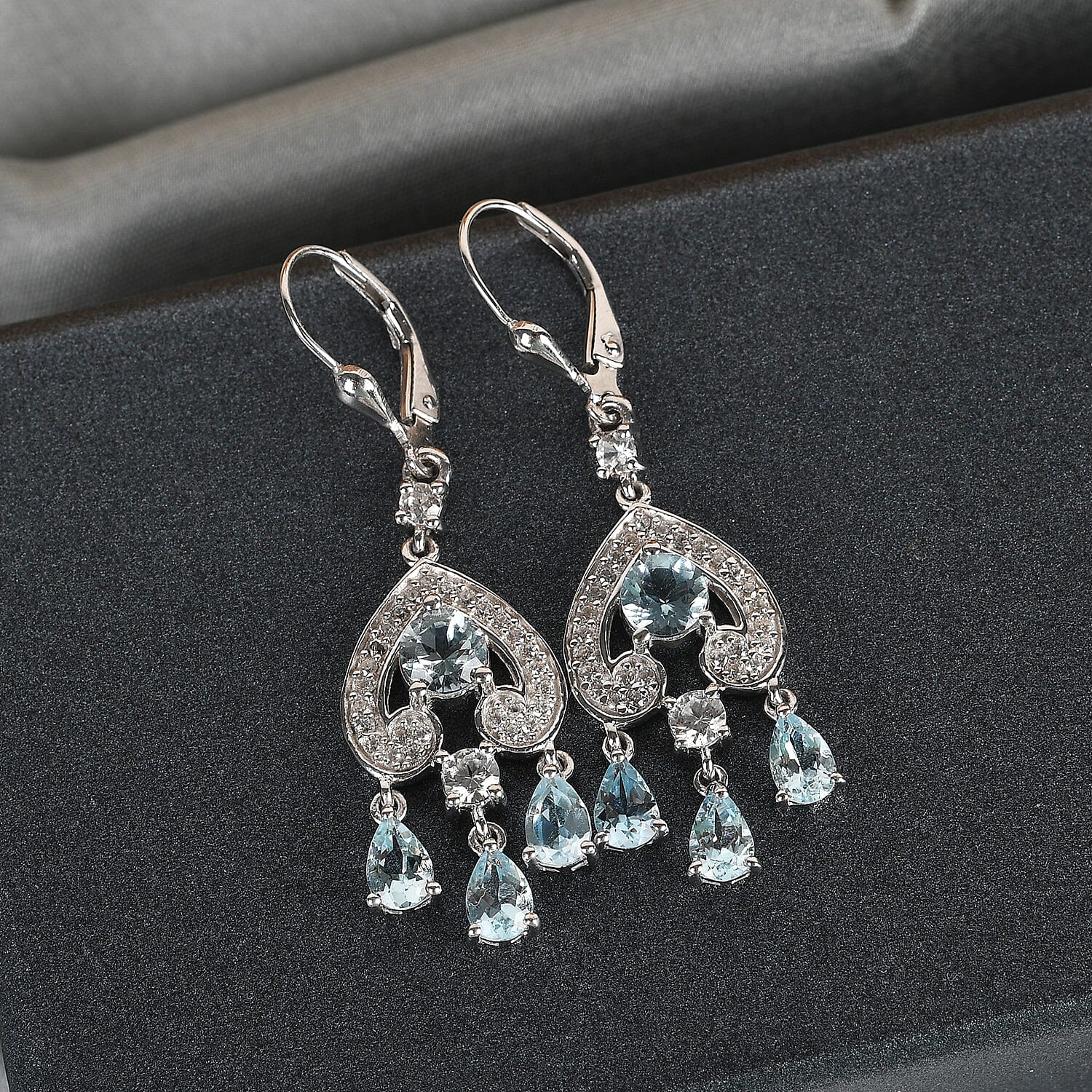 Mangoro Aquamarine and Zircon Dangle Earrings in Platinum Over Sterling Silver 5.00 ctw