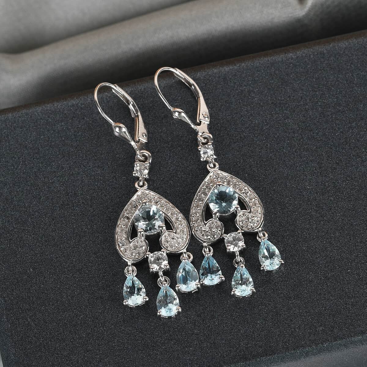 Mangoro Aquamarine and Zircon Dangle Earrings in Platinum Over Sterling Silver 5.00 ctw image number 1