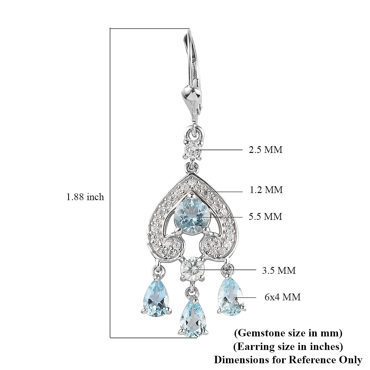 Mangoro Aquamarine and Zircon Dangle Earrings in Platinum Over Sterling Silver 5.00 ctw