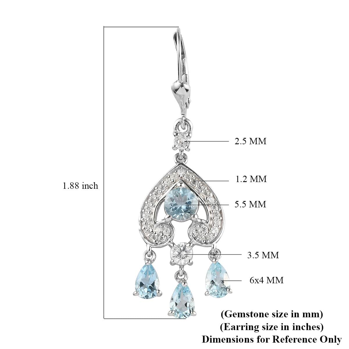 Mangoro Aquamarine and Zircon Dangle Earrings in Platinum Over Sterling Silver 5.00 ctw image number 3