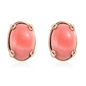 Premium Oregon Peach Opal Earrings, Opal Solitaire Stud Earrings, Vermeil Rose Gold Over Sterling Silver Earrings, Opal Jewelry, Gifts For Her 0.70 ctw