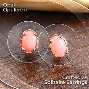 Premium Oregon Peach Opal Earrings, Opal Solitaire Stud Earrings, Vermeil Rose Gold Over Sterling Silver Earrings, Opal Jewelry, Gifts For Her 0.70 ctw