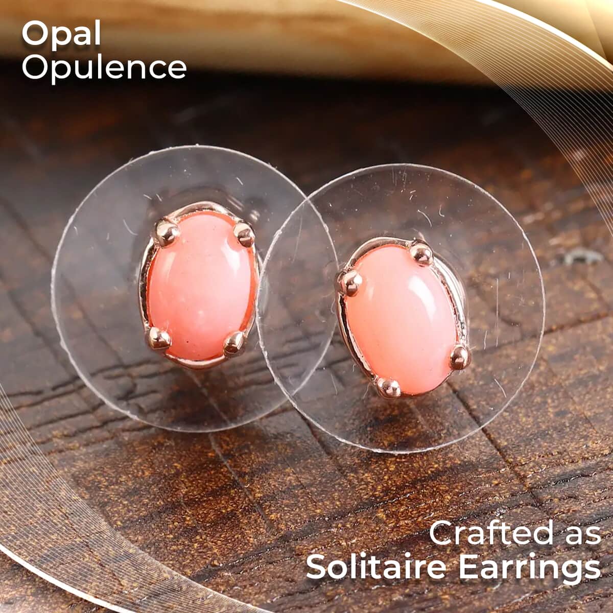 Premium Oregon Peach Opal Solitaire Stud Earrings in Vermeil Rose Gold Over Sterling Silver 0.70 ctw image number 1