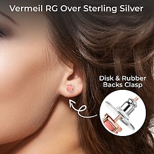 Premium Oregon Peach Opal Earrings, Opal Solitaire Stud Earrings, Vermeil Rose Gold Over Sterling Silver Earrings, Opal Jewelry, Gifts For Her 0.70 ctw