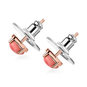 Premium Oregon Peach Opal Earrings, Opal Solitaire Stud Earrings, Vermeil Rose Gold Over Sterling Silver Earrings, Opal Jewelry, Gifts For Her 0.70 ctw