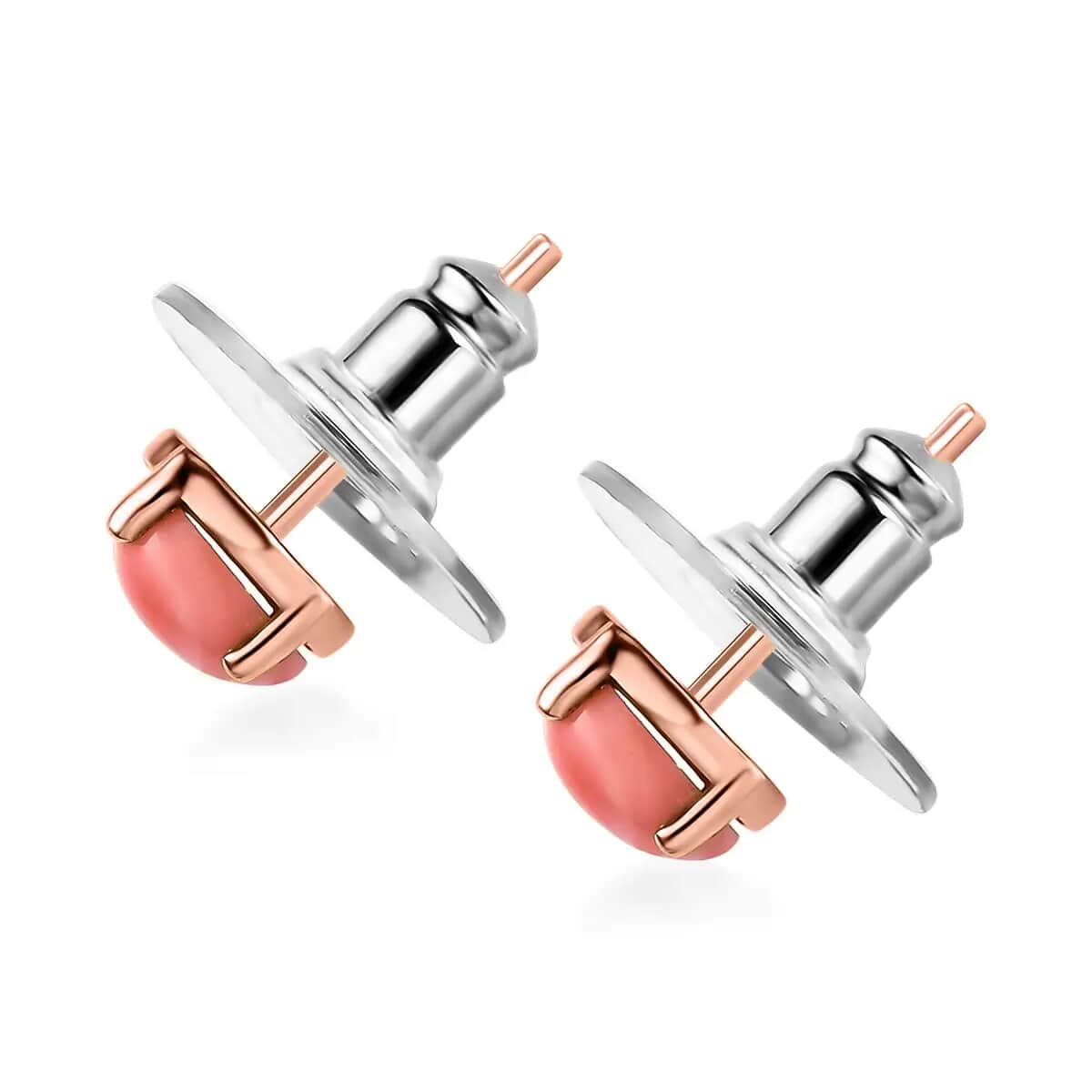 Premium Oregon Peach Opal Solitaire Stud Earrings in Vermeil Rose Gold Over Sterling Silver 0.70 ctw image number 3