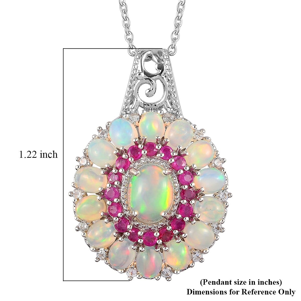 Ethiopian Welo Opal and Multi Gemstone Cocktail Pendant Necklace 20 Inches in Platinum Over Sterling Silver 5.80 ctw image number 5