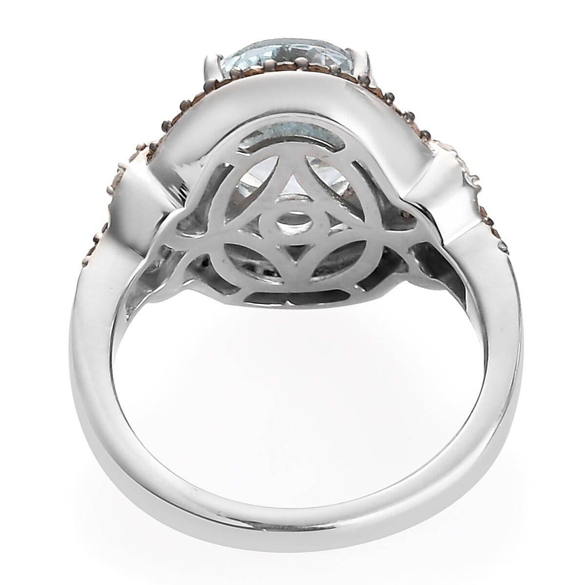 Espirito Santo Aquamarine, Natural Champagne & White Diamond Ring in Platinum Over Sterling Silver (Size 11.0) 2.75 ctw image number 4