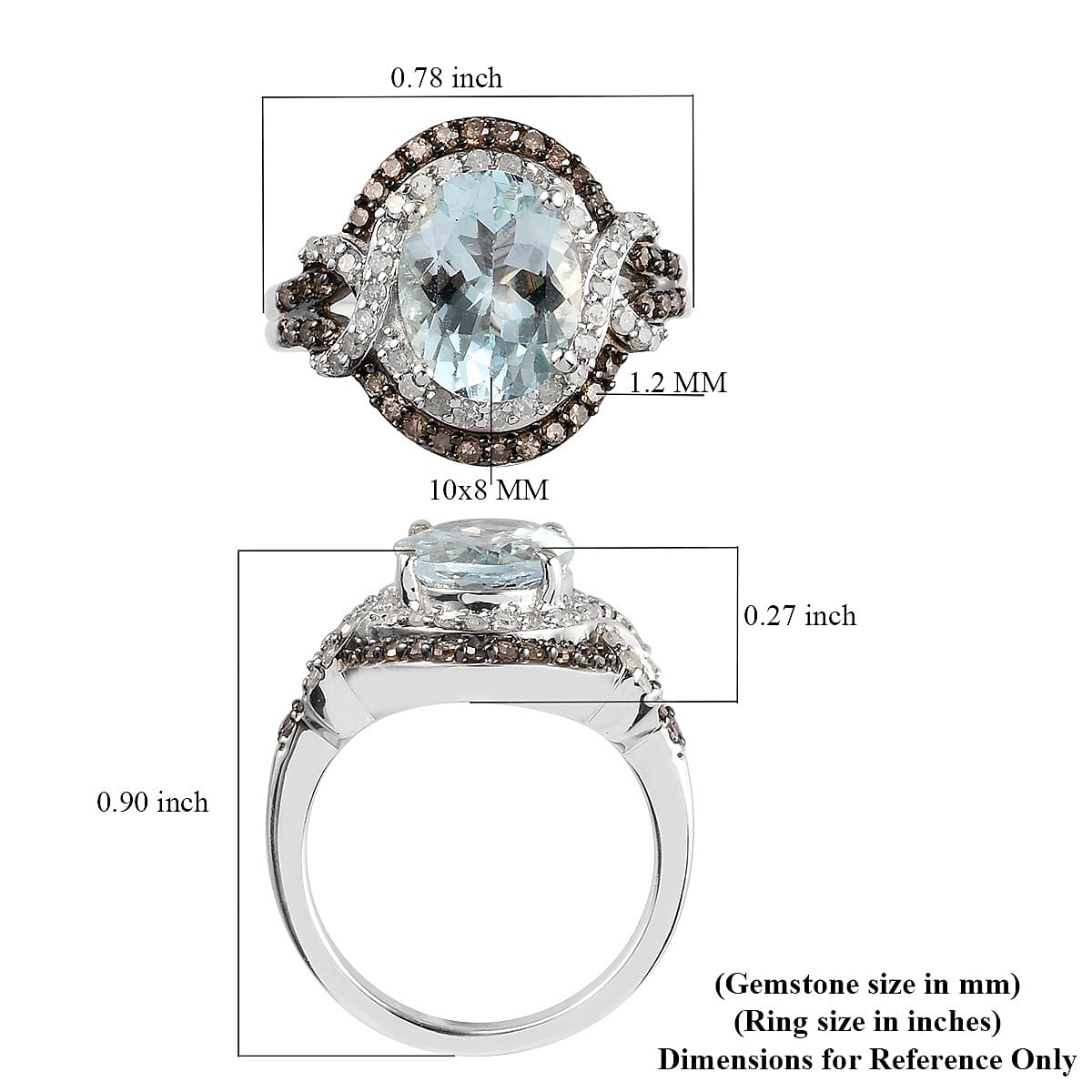 Espirito Santo Aquamarine, Natural Champagne & White Diamond Ring in Platinum Over Sterling Silver (Size 11.0) 2.75 ctw image number 5