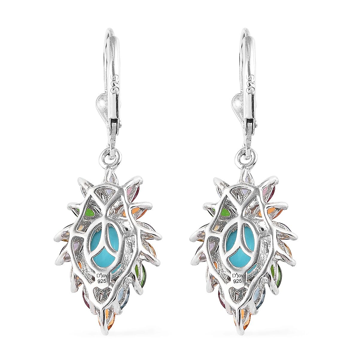 Natural Arizona Sleeping Beauty Turquoise and Multi Gemstone Dangling Earrings in Platinum Over Sterling Silver 4.20 ctw image number 3