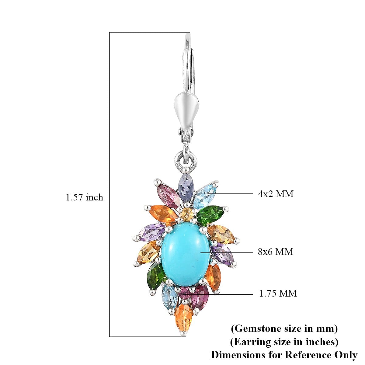 Natural Arizona Sleeping Beauty Turquoise and Multi Gemstone Dangling Earrings in Platinum Over Sterling Silver 4.20 ctw image number 4