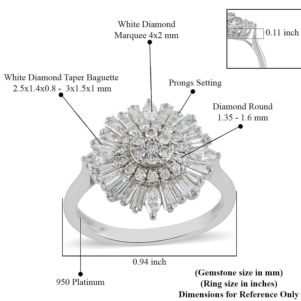Rhapsody IGI Certified 1.00 ctw Diamond E-F VS Cluster Ring in 950 Platinum (Size 7.0) 6.65 Grams image number 5