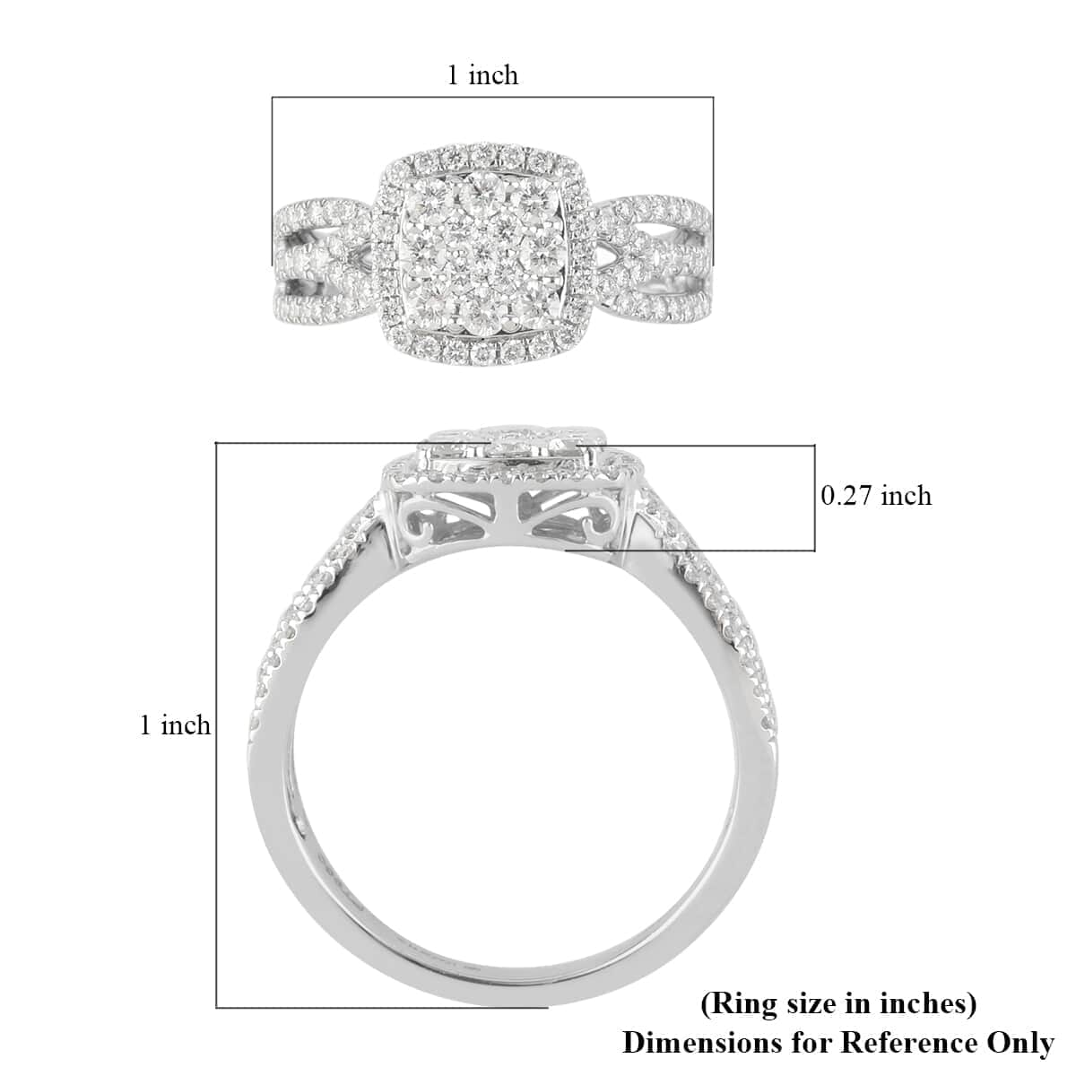 Rhapsody 950 Platinum Diamond E-F VS Cluster Ring (Size 6.0) 7.20 Grams 1.00 ctw image number 5