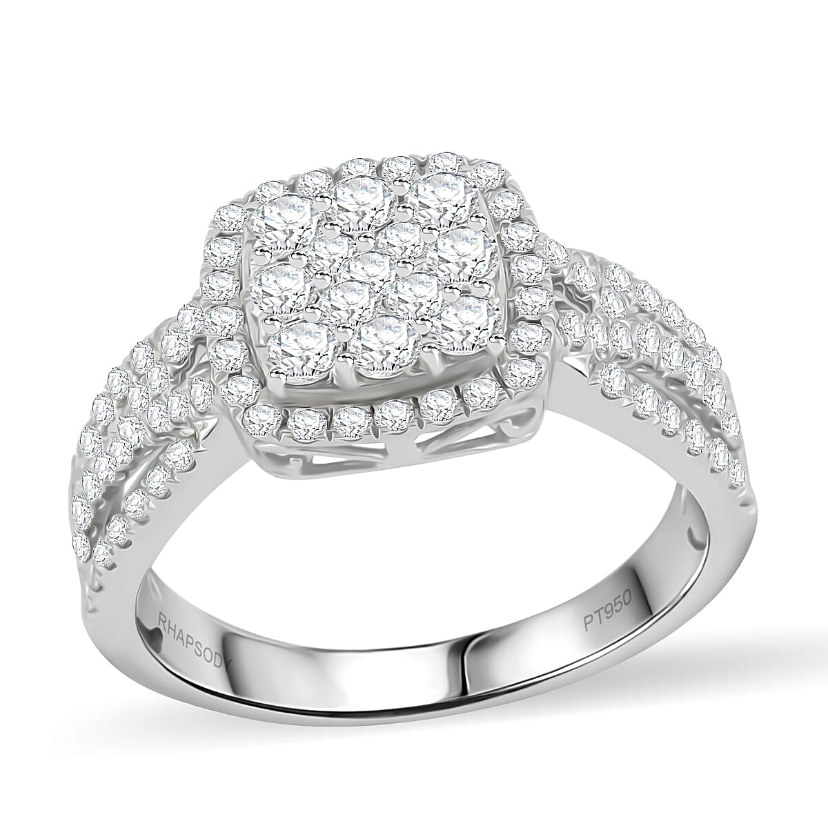 Rhapsody IGI Certified 1.00 ctw Diamond E-F VS Cluster Ring in 950 Platinum (Size 7.0) 7.20 Grams image number 0