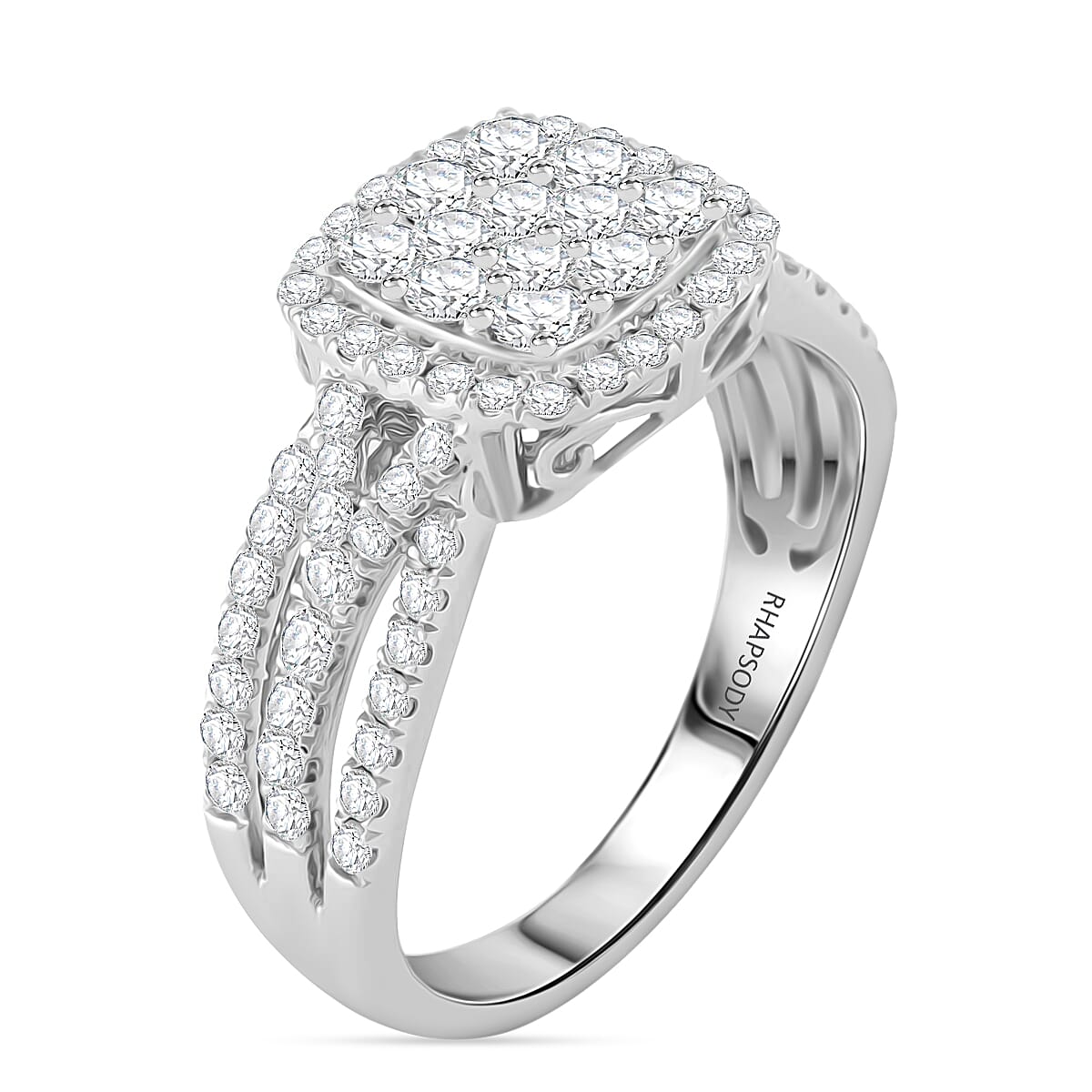 Rhapsody IGI Certified 1.00 ctw Diamond E-F VS Cluster Ring in 950 Platinum (Size 7.0) 7.20 Grams image number 2