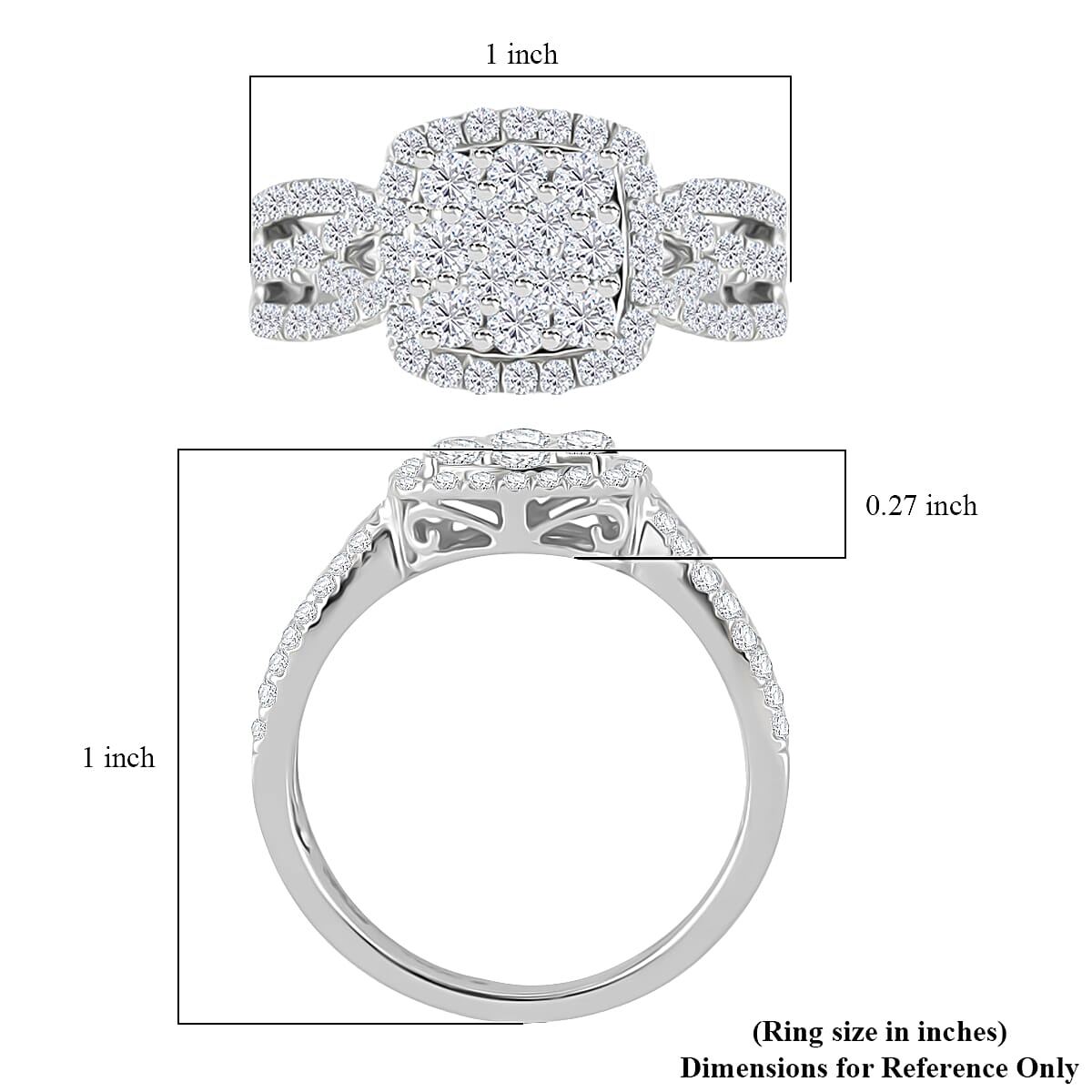 Rhapsody IGI Certified 1.00 ctw Diamond E-F VS Cluster Ring in 950 Platinum (Size 7.0) 7.20 Grams image number 4