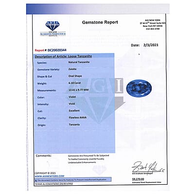 Certified and Appraised Flawless AAAA Tanzanite (Ovl Free Size) 6.00 ctw