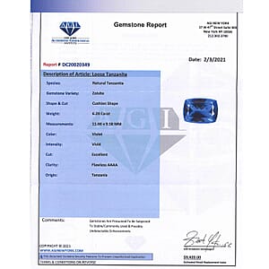 Certified and Appraised Flawless AAAA Tanzanite (Cush Free Size) 6.00 ctw