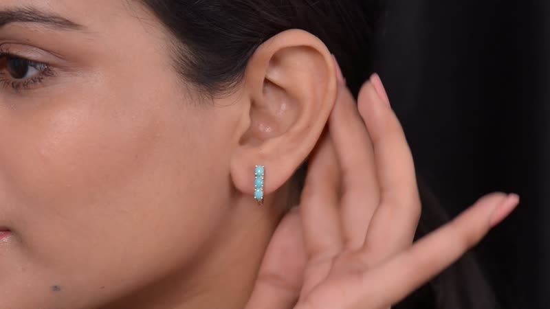 1.15 ctw Mexican Turquoise Hoop Earrings in Platinum Over Sterling Silver